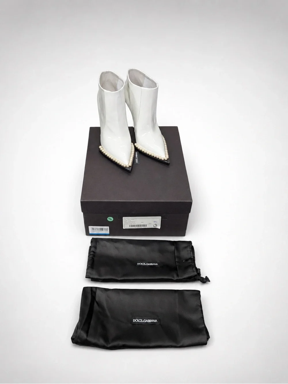 NWT Dolce & Gabbana White Patent Pearl-Trim Stiletto Ankle Boots NIB Authentic - Picture 4 of 16